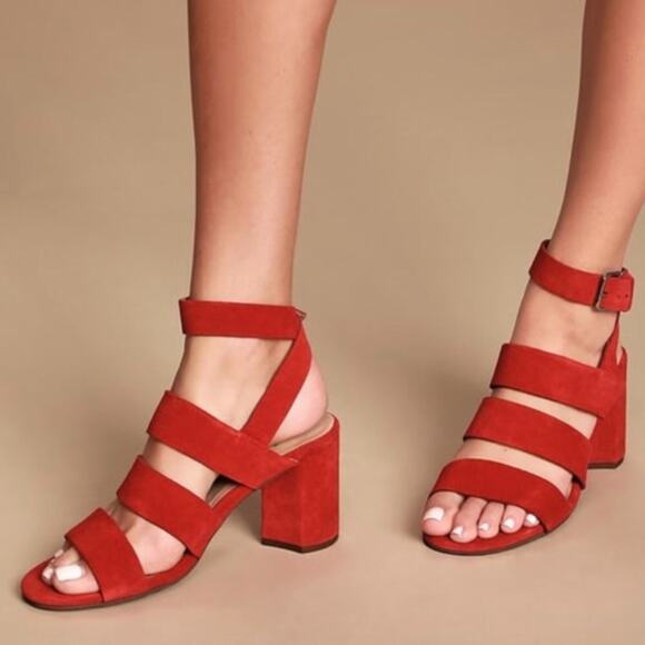 Seychelles Red Suede Leather High Heel Sandals - Picture 1 of 4